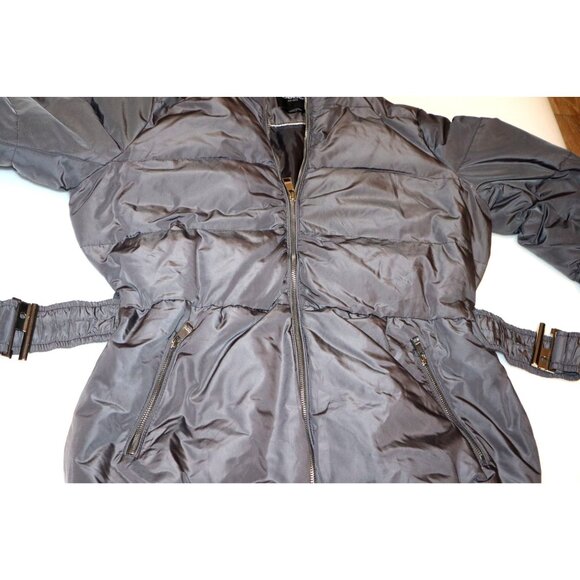 Bebe Womens Gray Puffer Belted Hooded Jacket With Zippered Pockets L Gorpcore - Picture 3 of 7